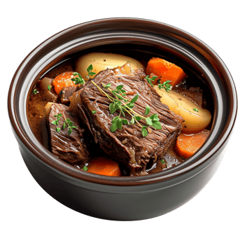 Delicious Beef Stew in Earthenware Bowl Hearty Winter Food png