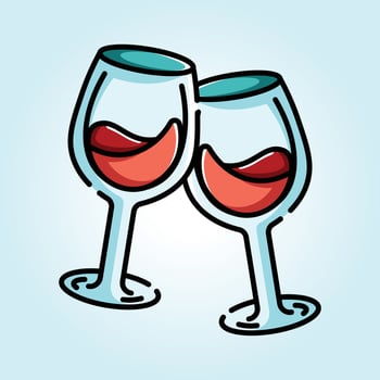 Cheers Two Glasses of Red Wine Toast Celebration Graphic Design Illustration vector