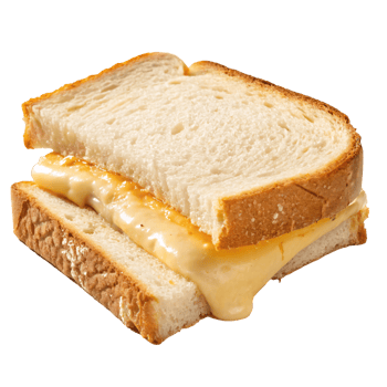 Melted cheese sandwich with white bread, photographed on transparent background. Concept of comfort food and snacks png