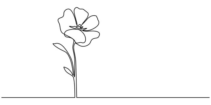One line poppy flower drawing continuous single line drawing of red wild flower vector
