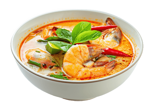 Spicy Tom Yum Soup with Shrimp Chili Basil png