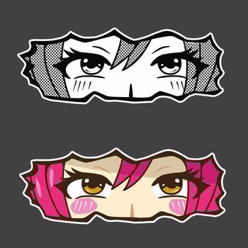 set of eye anime girl with pink hair good for sticker, decals, t shirt design, printable, etc vector