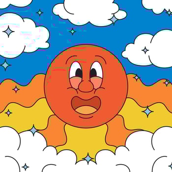 Sun at sunset or sunrise with Cloud Background Retro vintage Cartoon Character vector