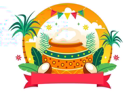 Illustration of Pongal Festival Celebration with Sugarcane and Traditional Decor vector