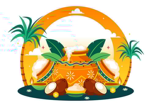 Happy Pongal Festival Illustration of Traditional Indian Celebration with Sugarcane and Decor in Flat Style vector