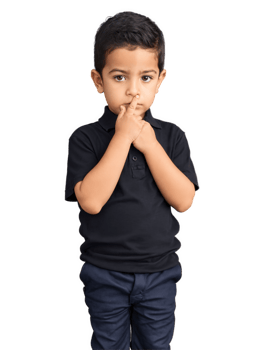 Latino Child with Finger on Chin A Latino child with finger on chin, thoughtful expression, head tilted, bright natural lighting. png