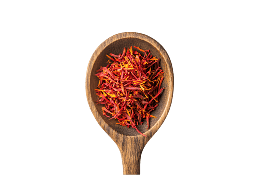 Saffron threads in a wooden spoon on a transparent background png