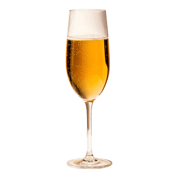 Elegant champagne flute filled with sparkling bubbly beverage png