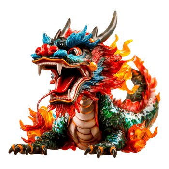 Colorful Fantasy Dragon with Fiery Flames and Intricate Details png