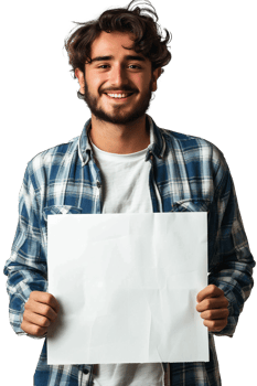 A man holding a blank paper png