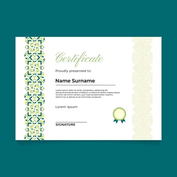 Certificate Template Design with Oriental Green Pastel Vertical Ornament vector