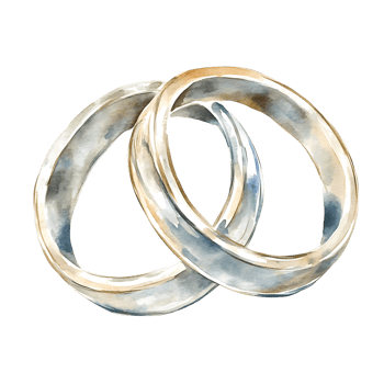 Elegant wedding rings in watercolor style, symbolizing love and commitment png