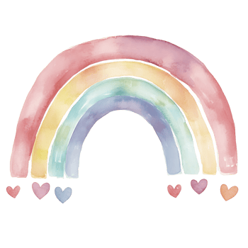 colorful watercolor rainbow with hearts, symbolizing joy and love png