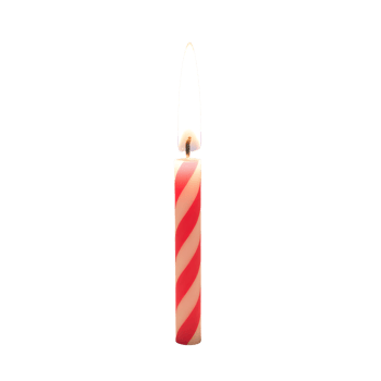 A single red and white candle on a black background png