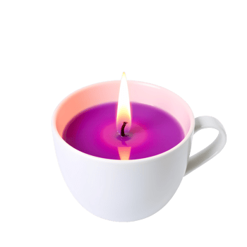 A purple candle is lit in a cup on a black background png