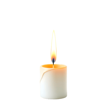 A single white candle is lit on a black background png