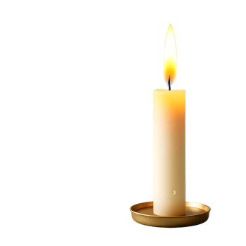 A single candle is lit on a black background png