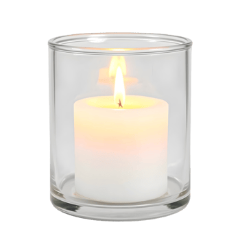 A clear glass candle with a lit candle inside png