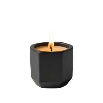 A candle in a black container with a lit flame png