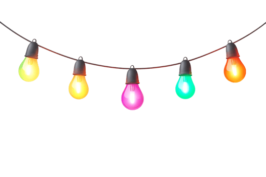 Colorful string lights hanging, perfect for festive occasions, celebrations, and outdoor gatherings. png