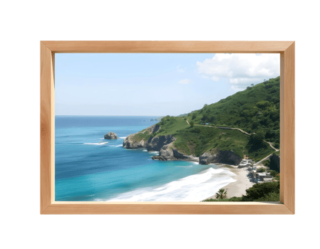 A framed picture of the ocean and beach png
