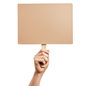 Hand with blank cardboard placard isolated on transparent background png