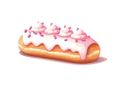 Eclair with pink frosting and sprinkles,isolate background png