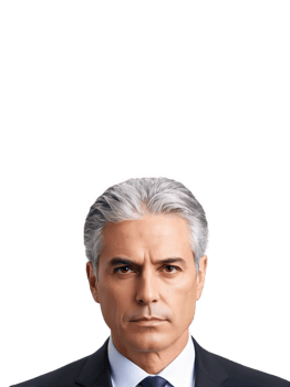 Middle-aged man with salt-and-pepper hair and sharp brown eyes, a serious, intense look. He is dressed in a dark suit png