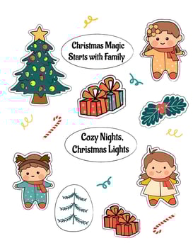 Stickers with children and christmas elements illustration vector