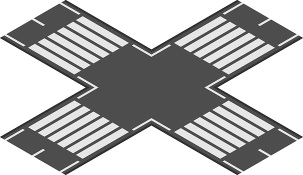 Four crosswalks and roads intersecting in an x shape, captured from above, illustrating concepts of urban planning, pedestrian safety, and traffic flow in a city environment vector