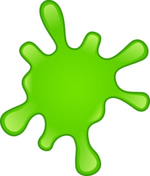 Vibrant green splatter spreading across a pristine white backdrop, creating a striking visual effect with its gooey texture and dynamic, fluid shape, evoking a sense of playful energy vector