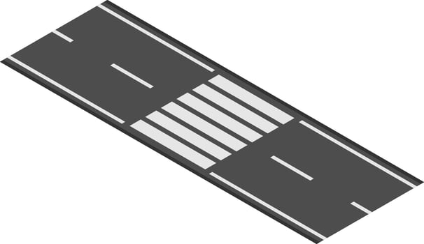 Isometric view of pedestrian crossing on asphalt road marking a safe designated area for people to cross, emphasizing road safety and urban infrastructure vector
