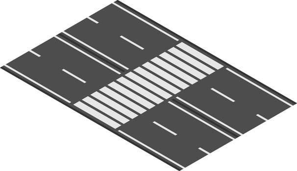 Isometric view showcasing a pedestrian crossing marked by white stripes on an asphalt road, creating a safe pathway for people navigating the urban streetscape vector