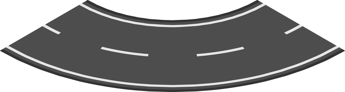 Winding road segment with central lines ensuring traffic flow and safety, ideal for urban planning, transportation, or infrastructure projects, symbolizing the journey, connectivity, and movement vector