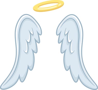 Cartoon angel wings and halo floating gracefully, symbolizing purity, spirituality, and divine presence, perfect for religious or fantasy themed projects vector