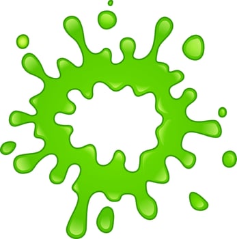 Bright green slime is splashing, creating a dynamic and vibrant splat with smaller droplets surrounding it against a clean white background vector