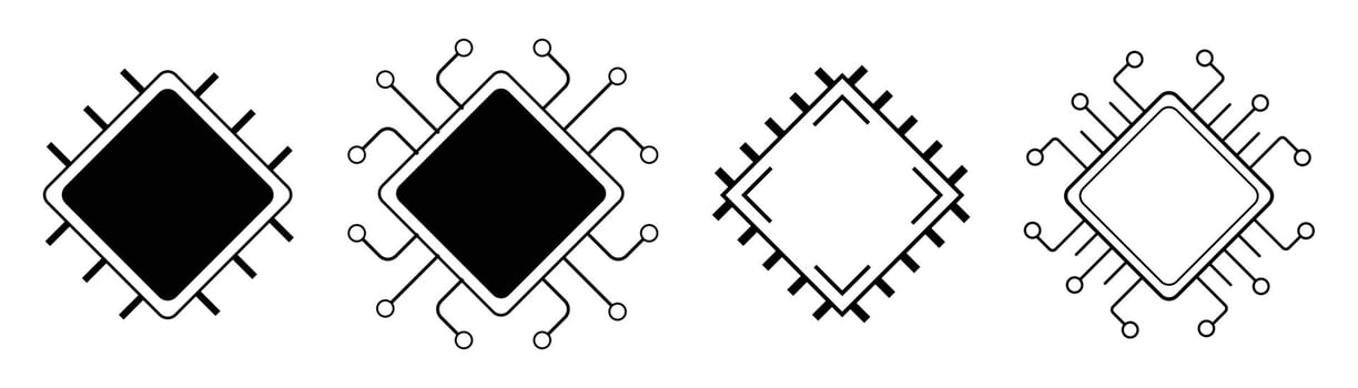 Processor line icon, microchip cpu technology board, Central processing unit. Design element flat, simple silhouette. vector