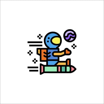 An astronaut on a rocket with a ball vector