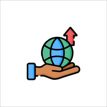 Hand holding globe with arrow pointing up vector
