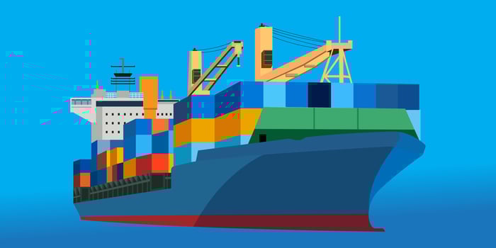 Cargo Ship container ship, illustration isolated on white background, eps vector
