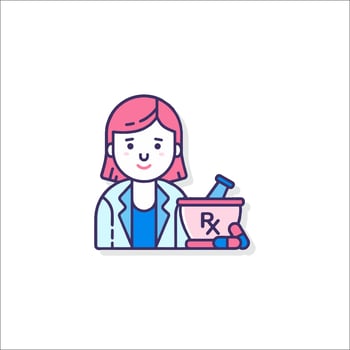Pharmacist icon with a woman holding a medicine bottle vector