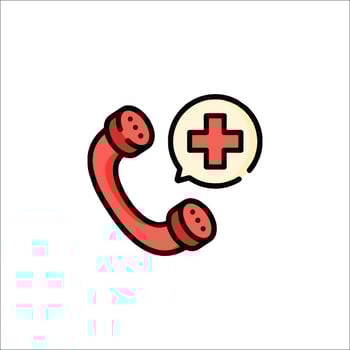 A phone with a red cross on it and a speech bubble vector