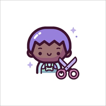 A girl with purple hair cutting a pair of scissors vector