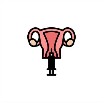 A woman's uterus is shown in a flat line icon vector
