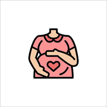 Pregnant woman with heart icon in line style vector