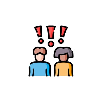 Two people are talking with red and blue exclamation marks vector