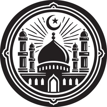 A circular logo featuring a mosque silhouette in the center vector