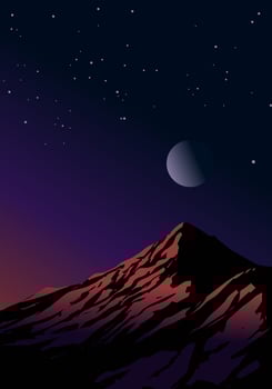 Mountain peak illustration with moon and stars vector