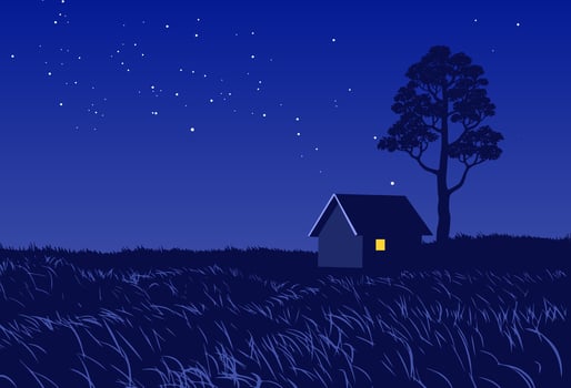 Night landscape with a house and a tree vector