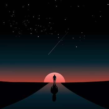 Lone person walking silhouette illustration vector